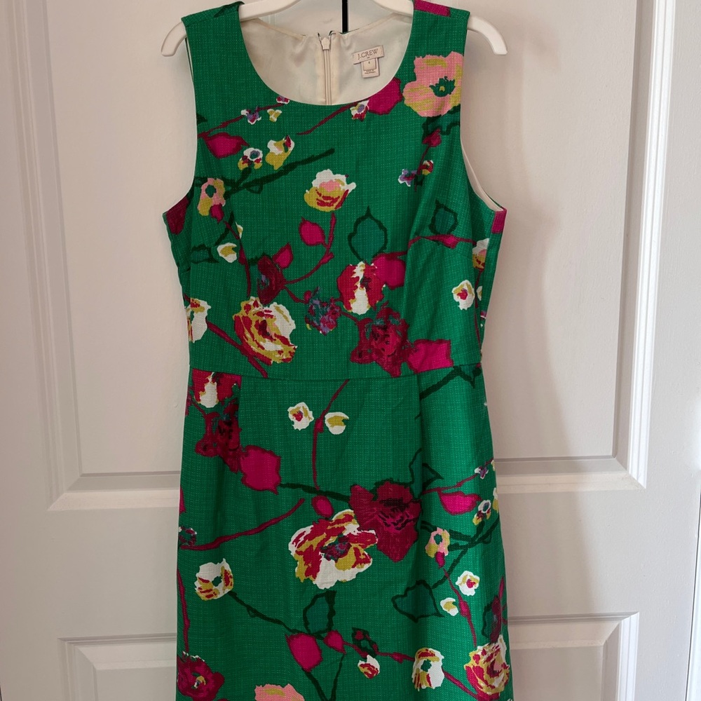 J. Crew Green Sheath Midi Dress Sleeveless Crew Neck